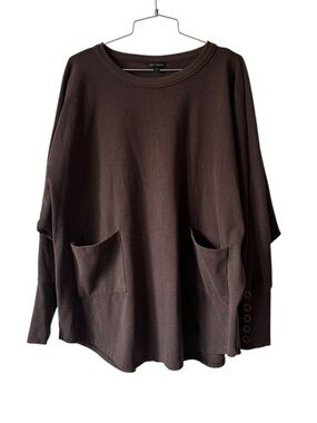Coco + Carmen Buttoned Brown Pocket Pullover Sweater Lagenlook Size L/XL